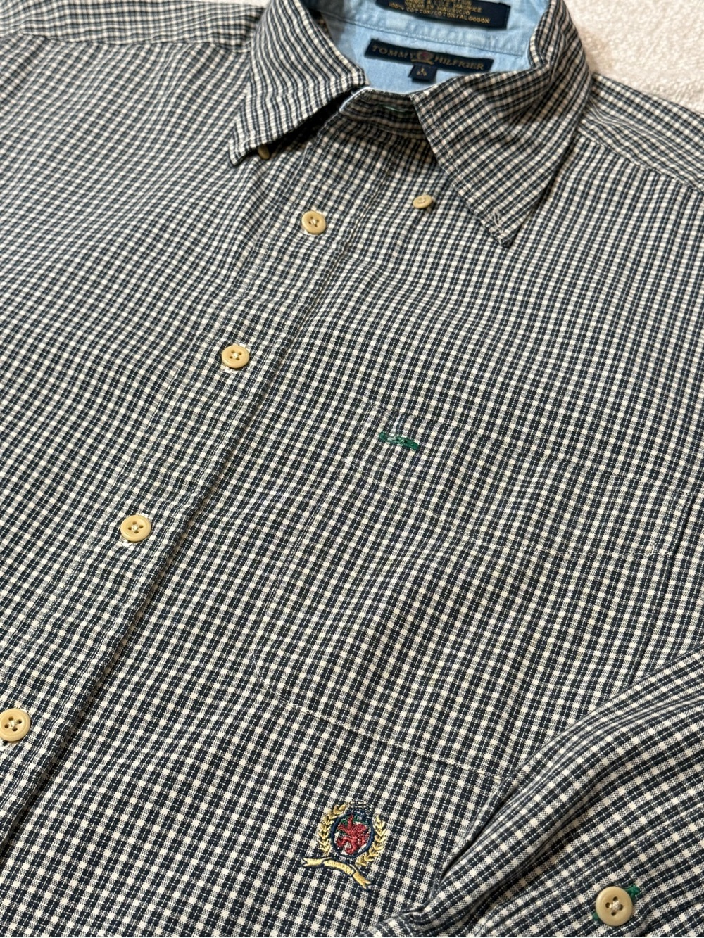 Vintage 90s Tommy Hilfiger Crest Plaid Shirt L Preppy Old Money Y2K